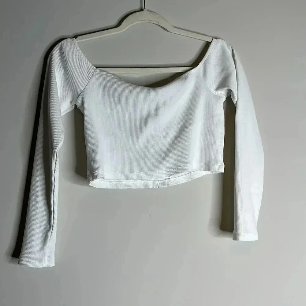 Zara Cropped Ribbed White Top - Picture 6 of 6